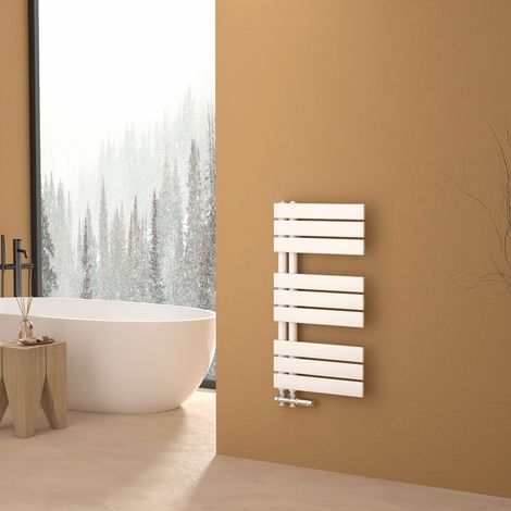 S’AFIELINA Sèche-serviettes eau chaude 342W Lateral connection Tube plat Avec vanne Blanc 762×400mm