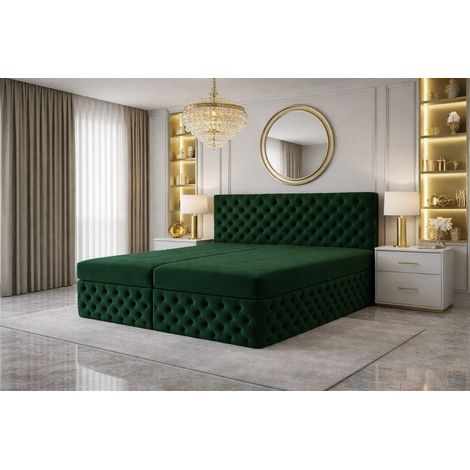 Lit Boxspring Figo Iii - Vert Bouteille - 180x200 Cm - Matelas à ressorts ensachés - Lit Double Élégant - Moderne (1/4)