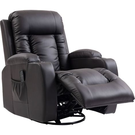 Fauteuil inclinable massage chauffage relaxation dossier réglable pivotant 360° marron 82x99x103cm (1/5)