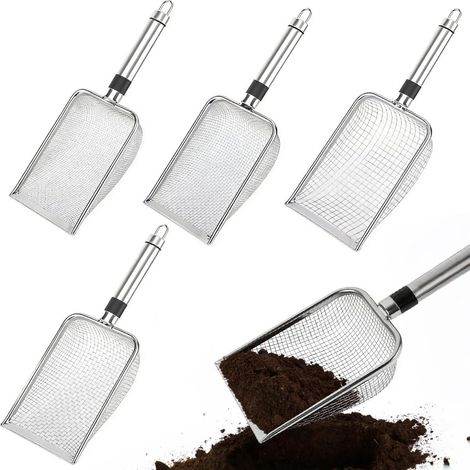Lot de 4 Tamis de Jardin en Acier Inoxydable, (Mailles 2/2,8/3,8/5 mm)Tamis Terre avec Poignée Tamis à Sable pour Sol, Sable, Roches, Compost (1/5)