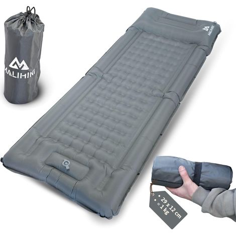 Matelas gonflable de camping [pompe et oreiller intégrés] 10 cm d'épaisseur, petit encombrement  Tapis de camping gonflable ultra léger et compact  Tapis isolant pour trekking et extérieur (1/5)