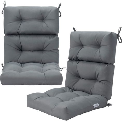 Lot de 2 Coussin de Chaise à Dossier Haut avec Sangles en Corde Antidérapantes, Coussin Siège Patio Imperméable Chaise Longue Fauteuil Intérieur(2) (1/5)