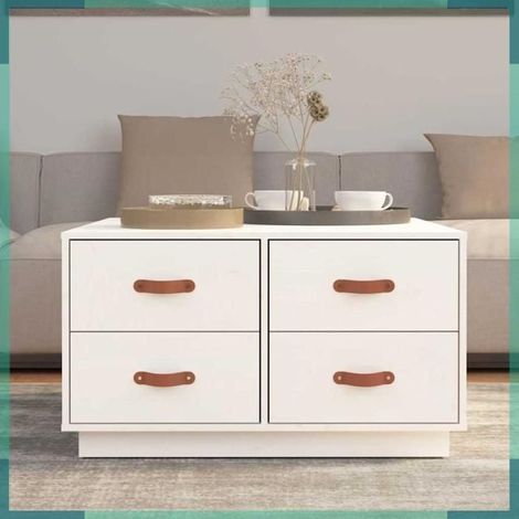 821518 Table basse Blanc 80x80x45 cm Bois massif de pin (1/5)