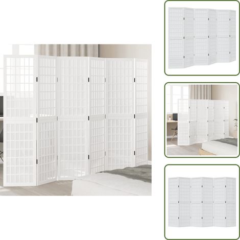 The Living Store Biombo separador de 6 paneles madera maciza Paulownia blanco - Madera paulownia