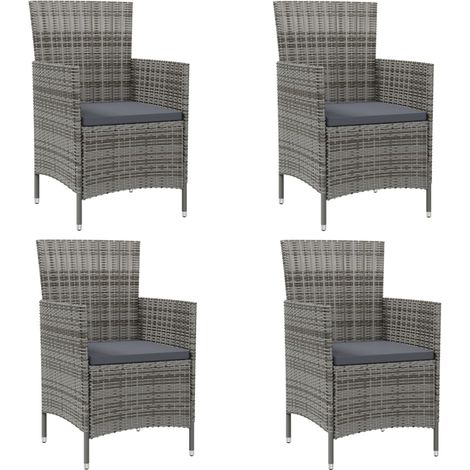 Lot de 4 Chaises/Fauteuils de jardin avec coussins Résine tressée Gris -TF36399 (1/5)