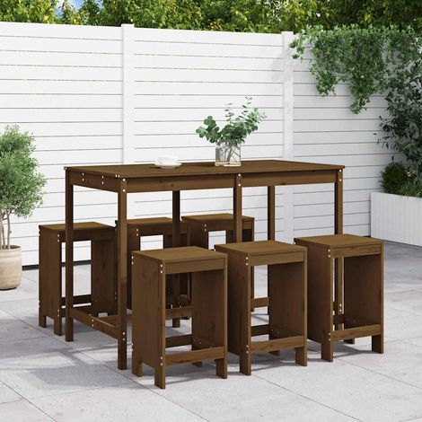vidaXL Mesa y taburetes altos de jardín 7 pzas madera pino marrón miel (1/5)