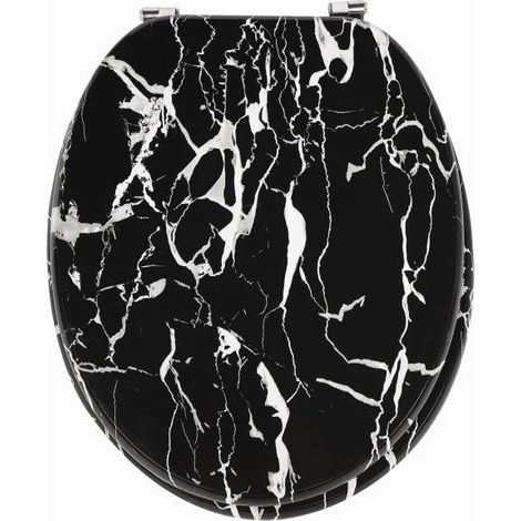 Abattant WC frein de chute, Grande sélection de lunettes de toilette avec abaissement automatique, Fixation facile (Marbre Noir) (1/5)