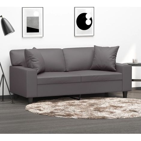 2-Sitzer-Sofa mit Zierkissen Grau 140 cm Kunstleder