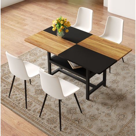 Rechteckiges Esstisch-Set 160 cm mit Stauraum, 4 weiße PU-Stühle, MDF und Metall (1/5)
