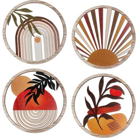 4 Pièces Décoration Murale Bohème en Bois Suspendue Moderne Pour Salon, Chambre à Coucher, Ferme, Nursery - Art Déco Mural (1/5)