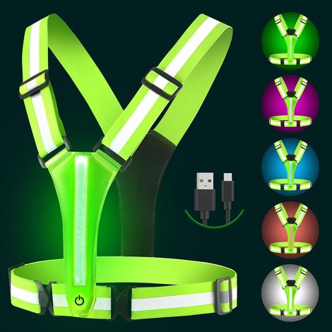 Gilet réfléchissant rechargeable USB - Éclairage de vélo élastique réglable à 360 ° - Gilet de sécurité adapté pour le jogging, la randonnée, la promenade du chien ou le cyclisme (1/5)