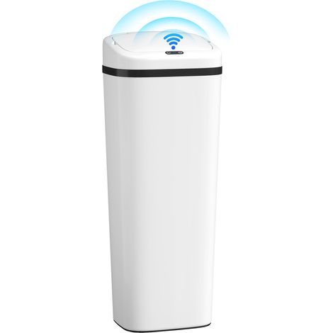 HOMCOM cubo de basura cocina automático 50 L, papelera de cocina estrecha de acero inoxidable con sensor infrarrojo y modo manual, antihuellas, blanco