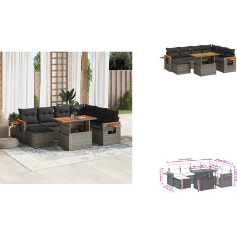 8-tlg. Garten-Sofagarnitur mit Kissen Grau Poly Rattan - Gartenmöbel - Gartensorte - Lounge Set - Outdoor Möbel - Rattan Möbel (1/3)