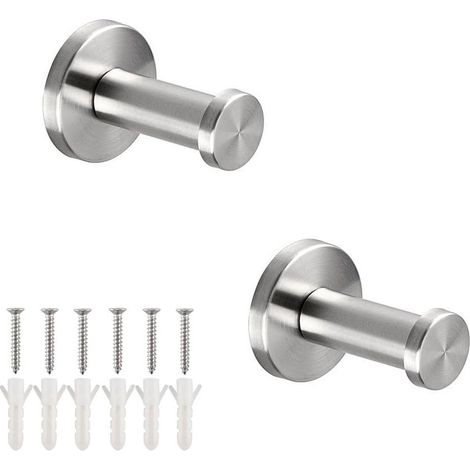 Juego de 2 ganchos de montaje en pared de acero inoxidable 304 cepillado con estilo para armarios de baño abrigo de baño toalla vestido 5cm (1/5)
