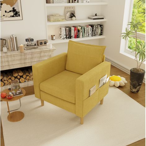 Fauteuil chenille moutarde avec poche latérale OKMYHOME (1/5)