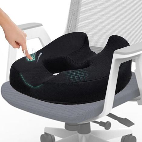 Coussin en mousse à mémoire de forme pour soulager les douleurs du coccyx lors d'une position assise prolongée - Idéal pour les chaises de bureau, les chaises de gaming et les sièges auto - Noir - 15, (1/5)