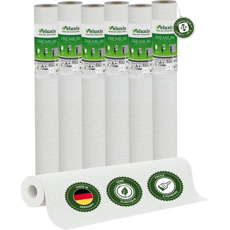 Veluxis® Papier peint intissé haut de gamme 10,05 m x 0,53 m (motif textile quadrillé, lot de 6) – intissé de rénovation de haute qualité pour murs lisses – Fabriqué en Allemagne