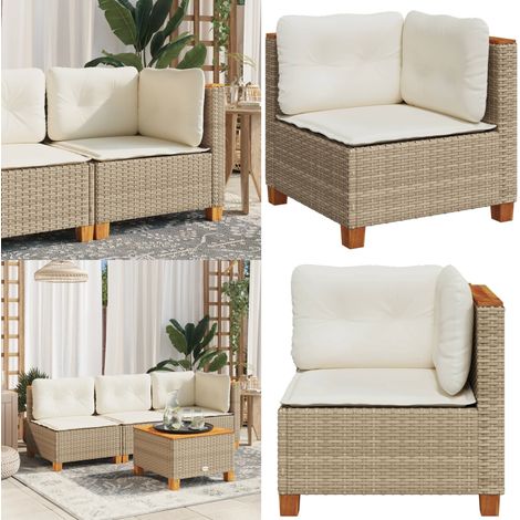 vidaXL Garten-Ecksofa mit Kissen Beige Poly Rattan (1/5)