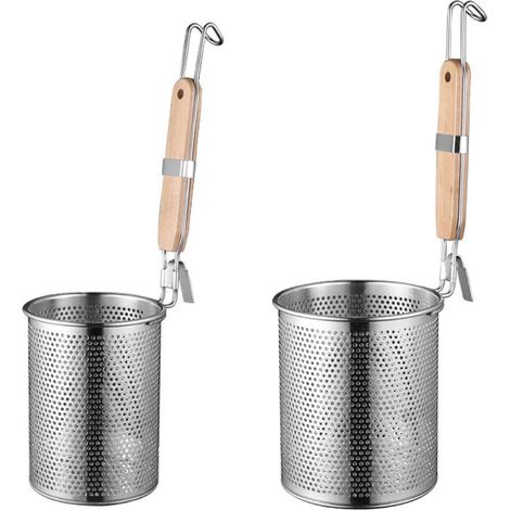 2PCS Passoire Acier Inoxydable, Micro-perforée, Manche Bambou, Cuisson Pâtes Légumes (1/5)