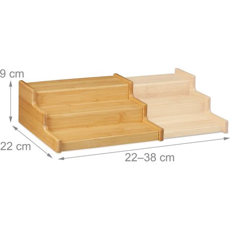 Portaspezie estensibile dal design moderno a 3 livelli 30 x 20 x 15 cm in bambù naturale 130009996