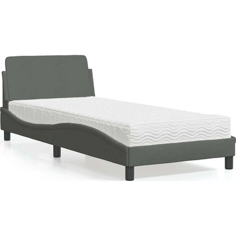 Bed with Mattress "Dover" Dark Grey Single Fabric vidaXL (1/5)
