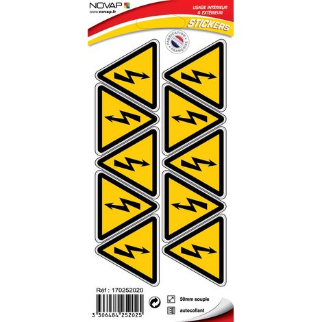 Novap - Pittogramma di pericolo elettrico 10 adesivi triangolo, 50 mm