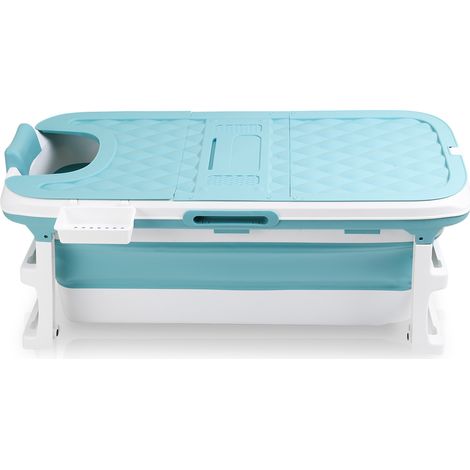 Wolketon Vasca da bagno per adulti pieghevole Vasca da bagno mobile portatile con copertura Rulli vassoio 132x60x50cm (1/5)