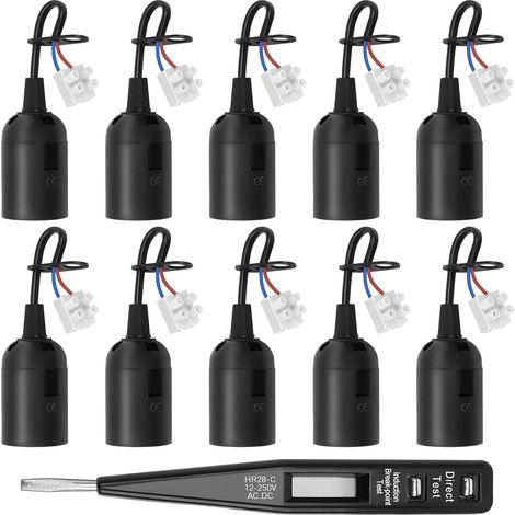 MINKUROW 10 portalampada E27, base per lampada a sospensione nera, portalampada da costruzione, portalampada da lavoro a LED, lampadine standard con base E27 con tester di fase (1/5)