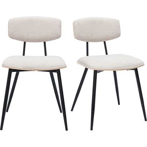 Chaises vintage en bois clair chêne assises tissu chenille beige et métal noir (lot de 2) JOLINE