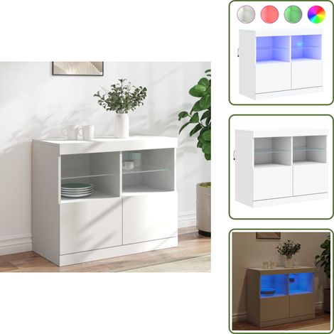 The Living Store Buffet avec lumières LED blanc 81x37x67 cm - Buffet Design Moderne - Meuble Rangement - Luminaire Led Rgb - Armoire Murale - Décoration Intérieur (1/5)