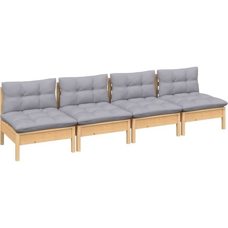 Sofá de jardín de 4 plazas con cojines madera maciza pino gris vidaXL (1/5)