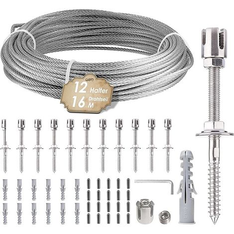 Support pour plantes grimpantes, kit de corde de suspension en acier inoxydable de 12 m avec câble en acier inoxydable de 3 mm et 8 tendeurs pour jardin, mur en béton ou clôture. (1/5)