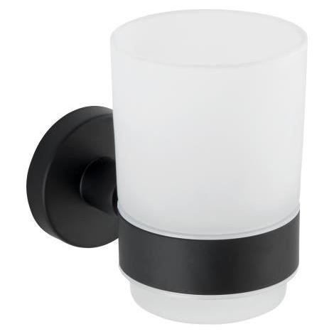 Porte-brosse à dents mural WENKO Uno Bosio Noir - Acier inoxydable et verre satiné, finition noir mat (1/4)