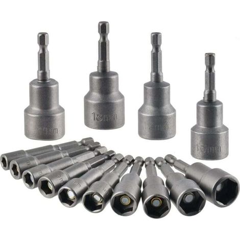 Douille Hexagonale Magnétique 14Pcs Douille Visseuse à Choc 6-19mm, XU, Clés à Douille Magnétique Hexagonale Douille Set Magnétique 1/4 Hexagonale Douille Prise Adaptateur Outil - (1/4)