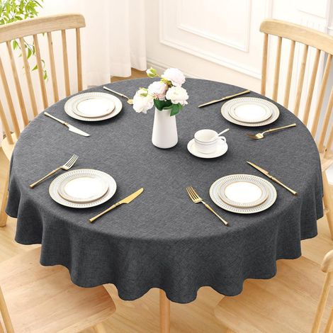 Runde Tischdecke 140cm Dunkelgrau, Leinenoptik, Glitzerfäden, Wasserabweisend