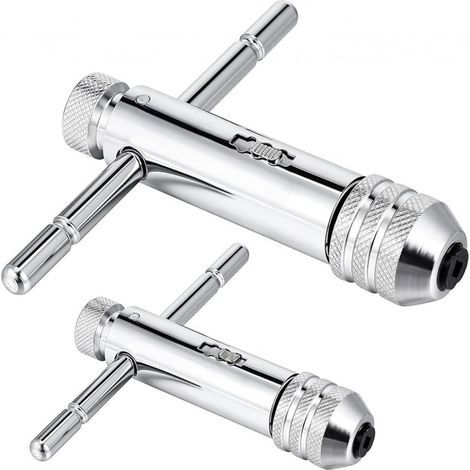2PCS Clés à Tarauds à Rochet Clé à Cliquet à Poignée en T Réglable Support de Robinet à Cliquet M3-M8 / M5-M12 Clé à Filetage pour Porte-Taraud Accessoires de Taraudage Manuel (1/4)