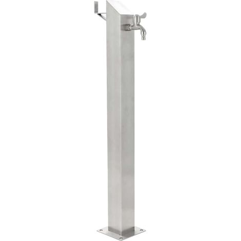 Colonne à eau de jardin carrée en acier inoxydable avec robinet, argentée, 95 cm - PANGIVO (1/5)