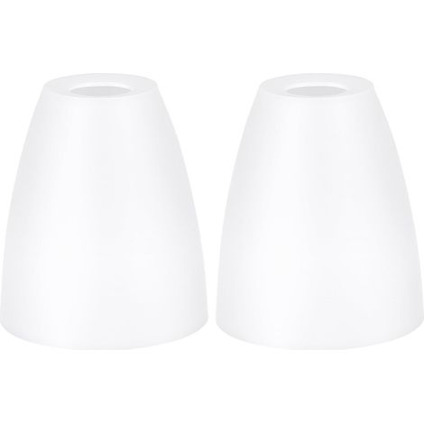 Deux abat-jour en plastique blanc, compatibles avec les lampes de bureau E14. Compacts, robustes et multifonctionnels, ils arborent un design simple et élégant, idéal pour les bureaux et les hôtels. (1/5)