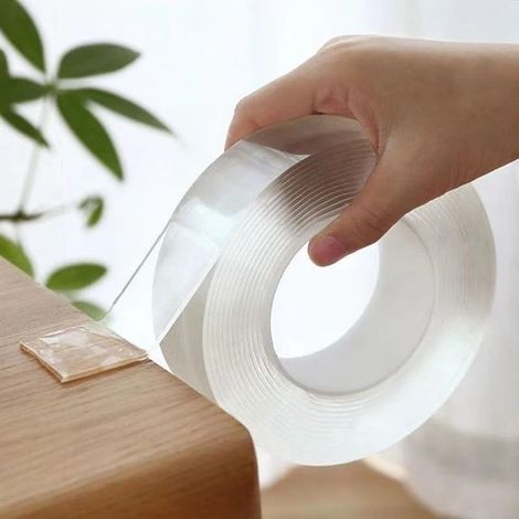5 m/16,4 Fuß starkes, doppelseitiges Nano-Klebeband (3 cm x 2 mm), transparentes, ablösbares Montageband, starkes Gelklebeband, hinterlässt keine Spuren, waschbar und wiederverwendbar für Teppiche, Po (1/5)