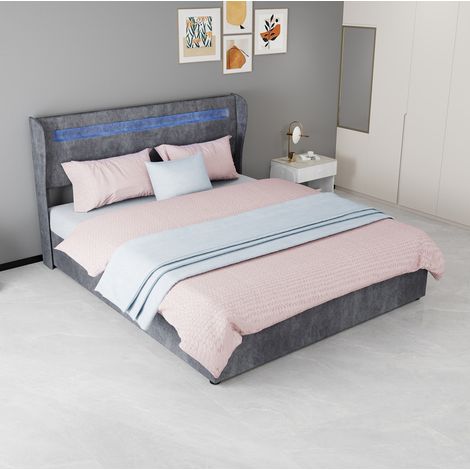 Cama canapé 160x200 cm con cabecero LED, gris DESVIAE (1/5)
