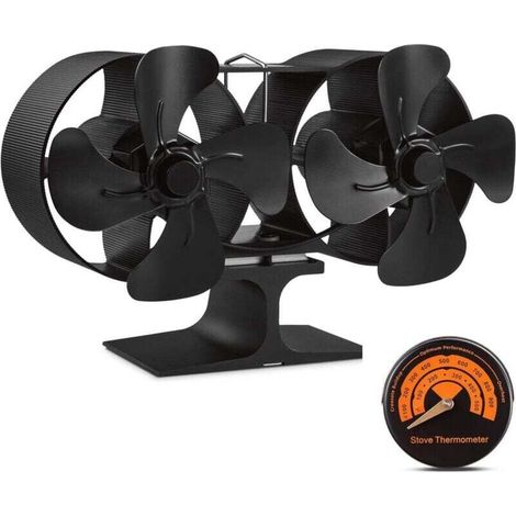 Petit ventilateur pour poêle à bois avec double moteur et 8 pales, silencieux, souffleur d'air écologique pour poêle à gaz/granulés/bûches avec thermomètre, accessoires pour cheminée et poêle (1/4)