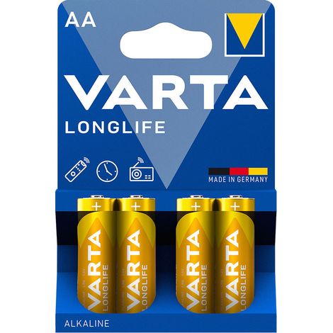 S.Of. Pile Alkalina Varta Aa - Lr06 Longlife (EMBALLAGE 4 Unit) Ø14,5x50,5mm