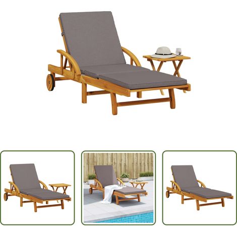 Chaise longue bois acacia - Chaise longue avec coussin et table bois d'acacia massif (1/5)