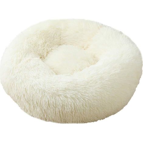 Rundes Plüsch Hundebett Donut für Hunde & Katzen, weich, rutschfest, wählbar (Weiß, 40CM)