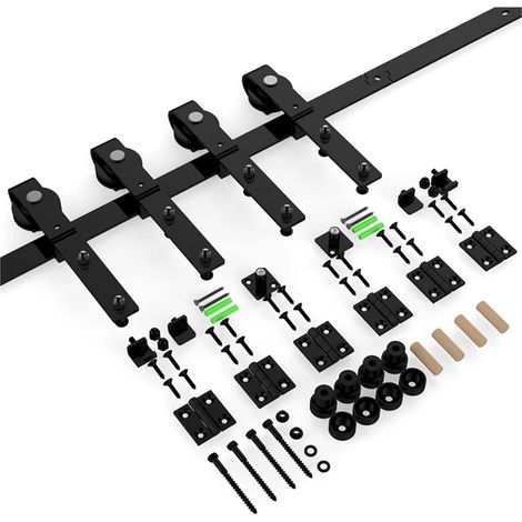 Kit de quincaillerie for Porte coulissante Pliante Double de 183 cm (6,6 Pieds), Convient for 4 Portes, coulissement Fluide, Silencieux, Rail Noir en Forme de J (1/5)