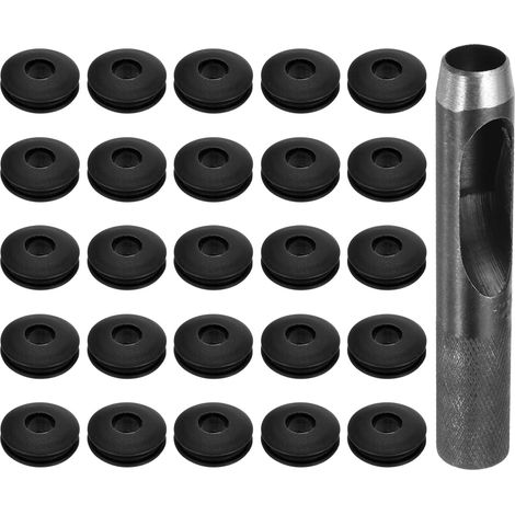 Kit d'Outils pour Œillets 26 Pièces, Ensemble d'Œillets 12 mm, Perforateur Rond, Pince à Œillets, Œillets en Plastique, Rondelles à Œillets en Plastique, Antirouille, Noir (1/5)