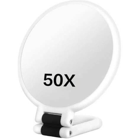 50X Magnifying Mirror, Double-Sided Magnifying Makeup Mirror with 360° Adjustable Handle, Portable/Wall-Mounted/Tabletop Design for Makeup, White, Home Decor (1/5)