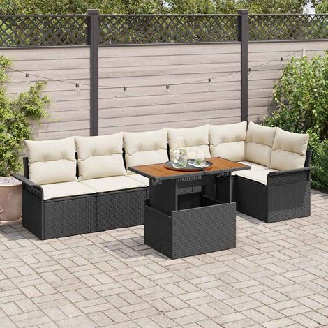 Conjunto de sofá de jardín 7 pcs Negro Poliratán (1/5)
