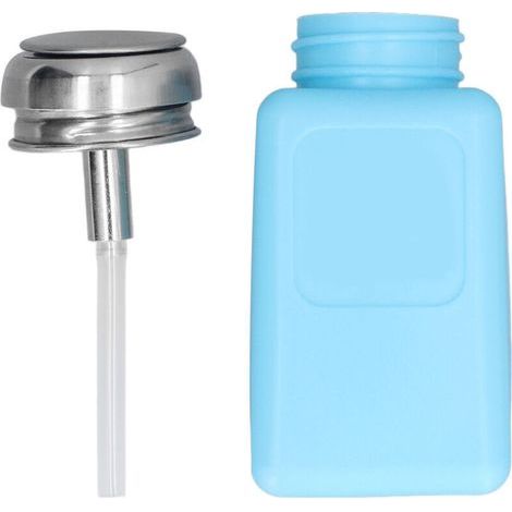 Flacone quadrato antistatico ESD da 200 ml con dosatore a pompa e tappo in acciaio inox blu. (1/5)