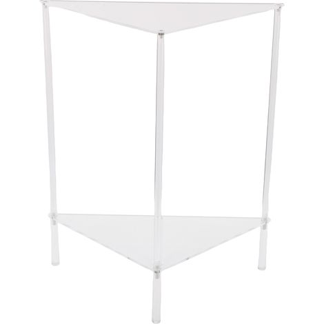 Table d'appoint d'angle transparente en acrylique, petite étagère triangulaire à 2 niveaux, présentoir d'extrémité pour salon, chambre à coucher, salle de bain (1/5)